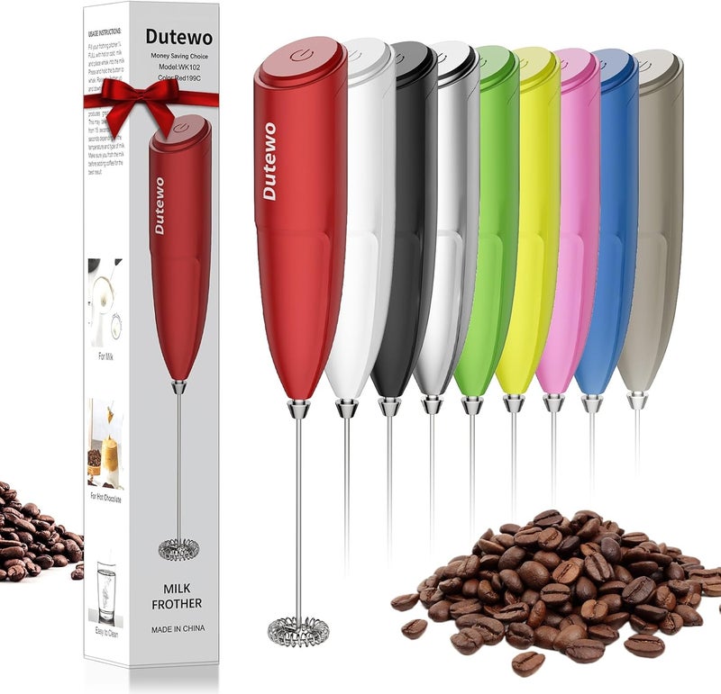 Dutewo Hand Mixer Milk Frother for Coffee - Frother Handheld Foam Maker for Lattes, Electric whisk Drink Mixer Mini Foamer for Cappuccino, Frappe, Matcha, Hot Chocolate, Red 199C - Image 1